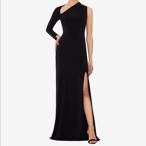 Betsy & Adam Long Jersey Asymmetrical Sleeve Gown
